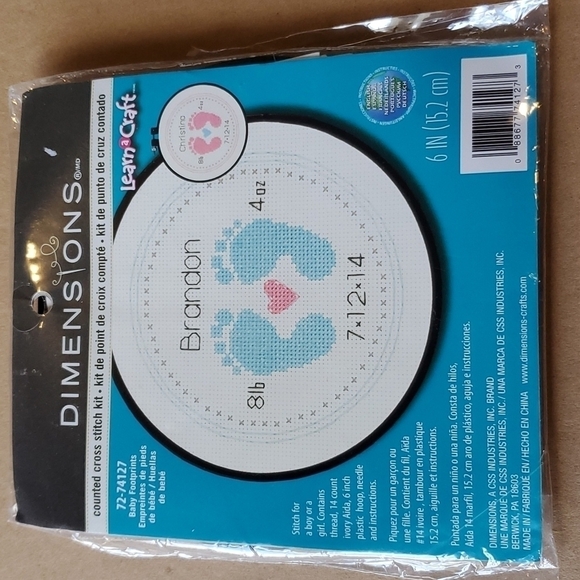 Dimensions Other - Dimensions Baby Footprints 6 in Crossstitch KIT New directions for boy  …